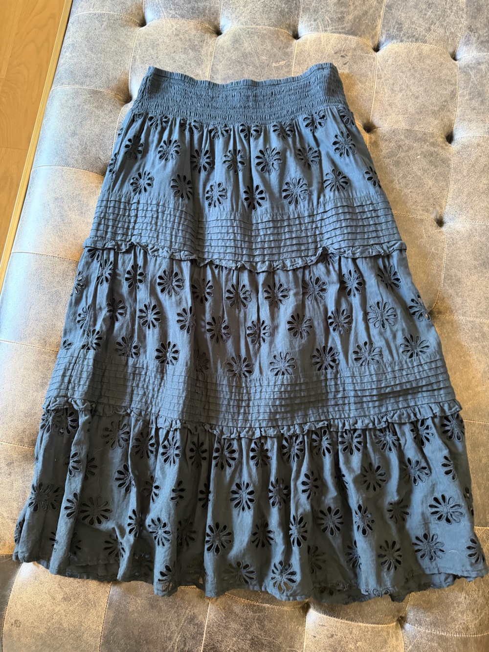 Rails Black Midi Skirt with Flower Eyelets